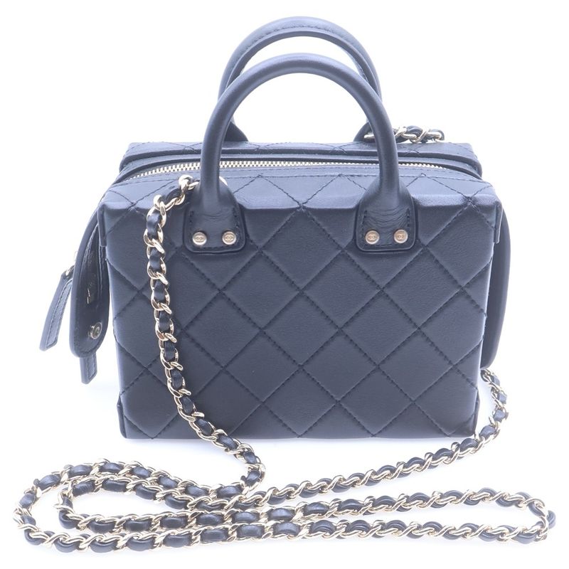 Chanel Quilted Chain Shoulder Bag Vanity Small Black Lambskin Gold