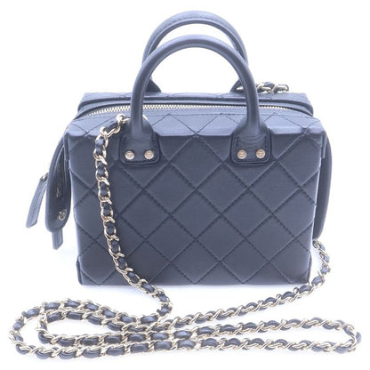 Chanel Quilted Chain Shoulder Bag Vanity Small Black Lambskin Gold