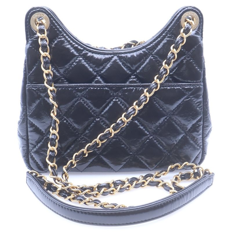 Chanel Small Hobo Shoulder Bag Black Calfskin Gold