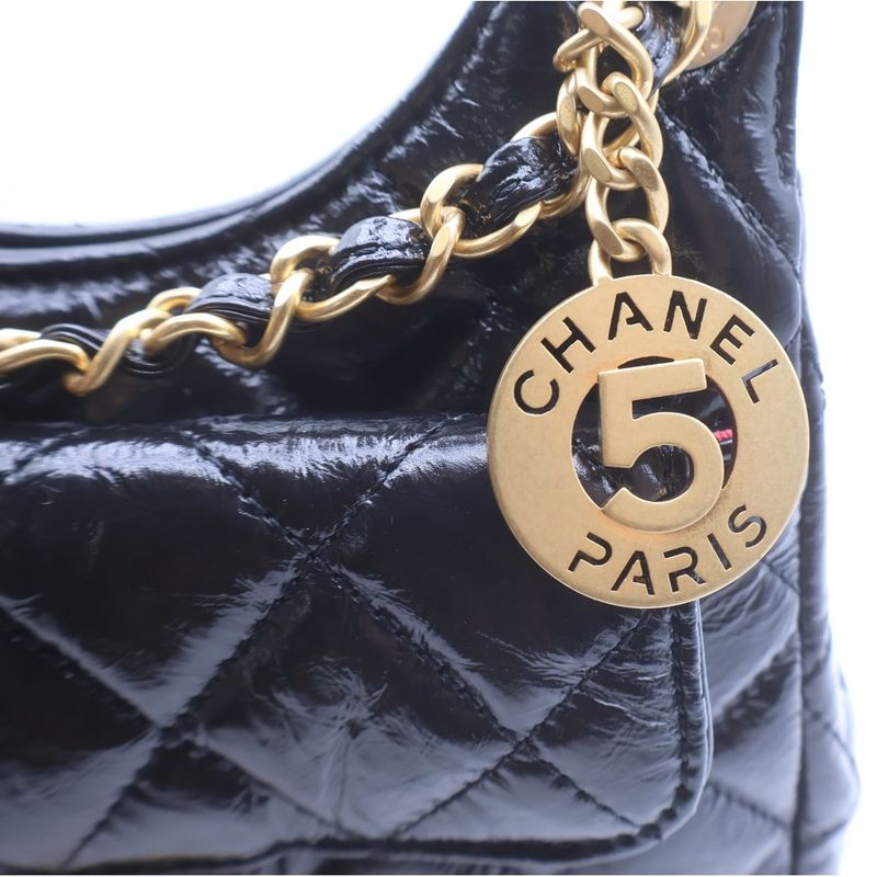 Chanel Small Hobo Shoulder Bag Black Calfskin Gold