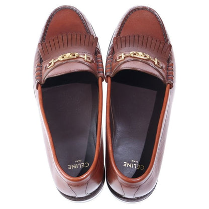 Celine Luco Triomphe Maillon Fringe Bit Loafers Leather Shoes Brown