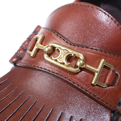 Celine Luco Triomphe Maillon Fringe Bit Loafers Leather Shoes Brown