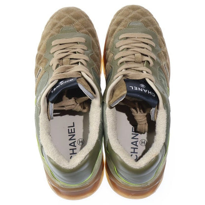 Chanel Logo Rubber Suede Low Cut Sneakers Khaki