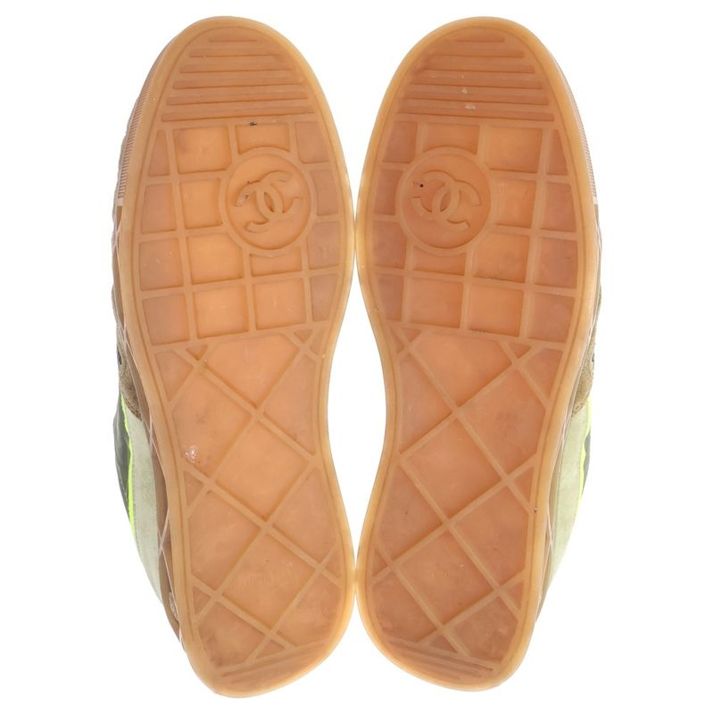 Chanel Logo Rubber Suede Low Cut Sneakers Khaki