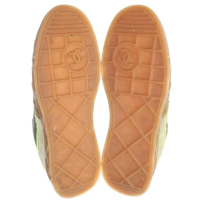 Chanel Logo Rubber Suede Low Cut Sneakers Khaki