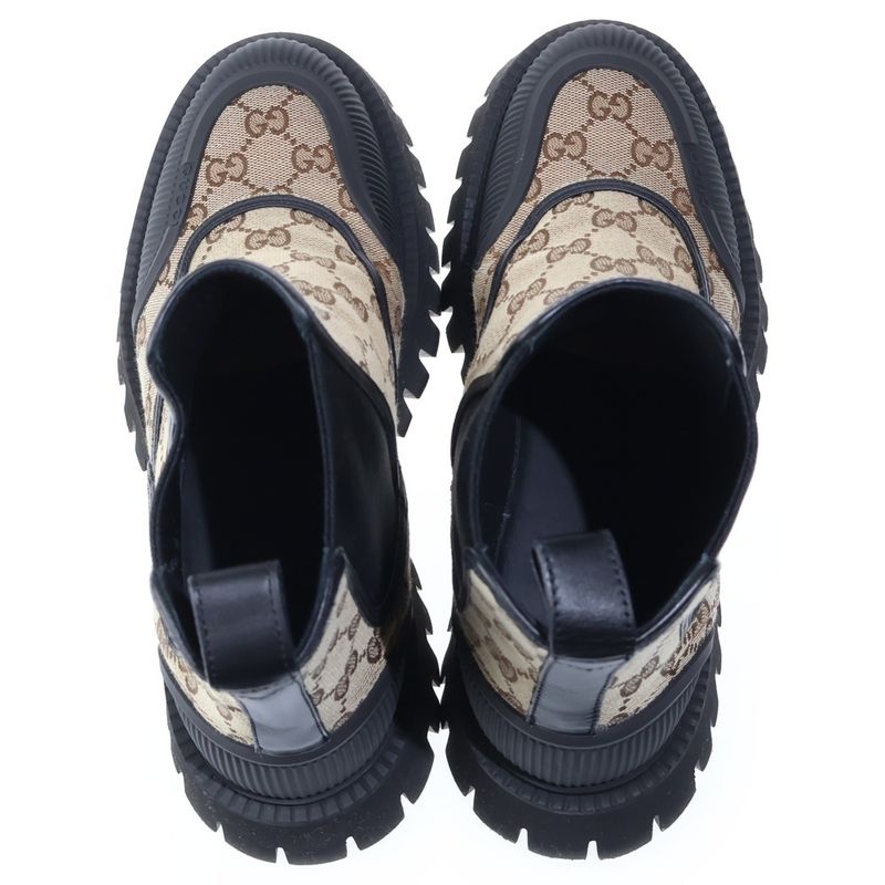 Gucci GG Canvas Leather Shackle Side Gore Boots