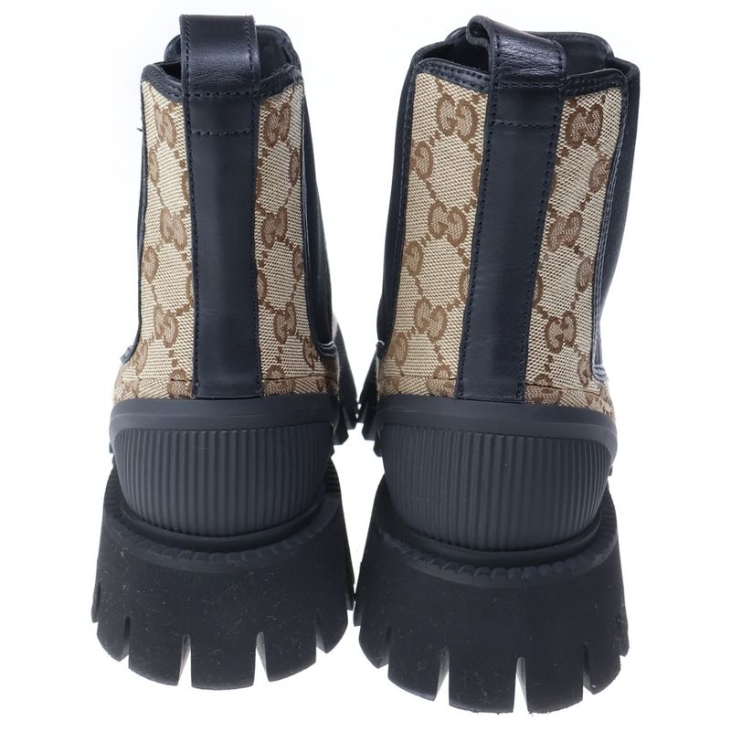 Gucci GG Canvas Leather Shackle Side Gore Boots