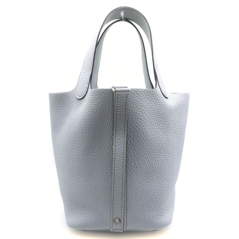 Hermes Picotin Lock PM Blue Pale Taurillon Clemence Handbag Silver
