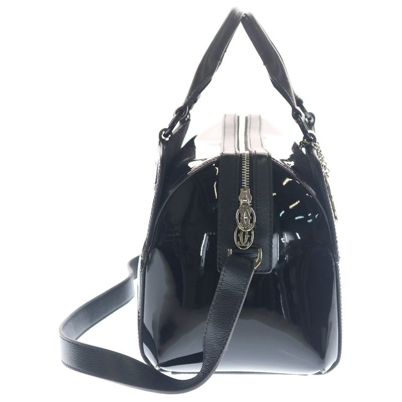 Cartier Marcello Patent Leather 2-Way Bag Silver Black