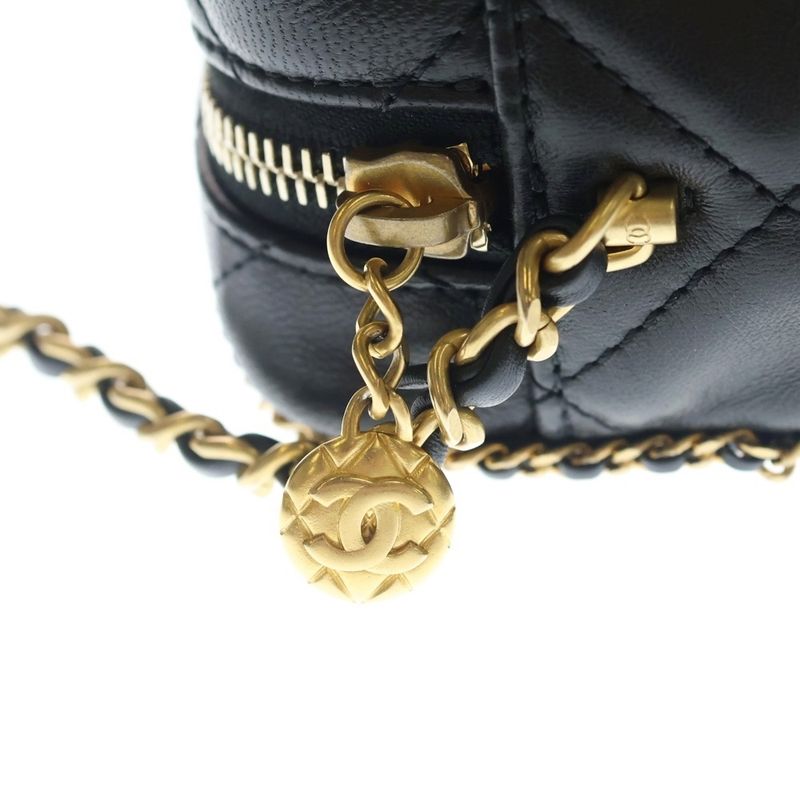 Chanel Mini Camera Lambskin Leather Chain Shoulder Bag Gold Black Plate