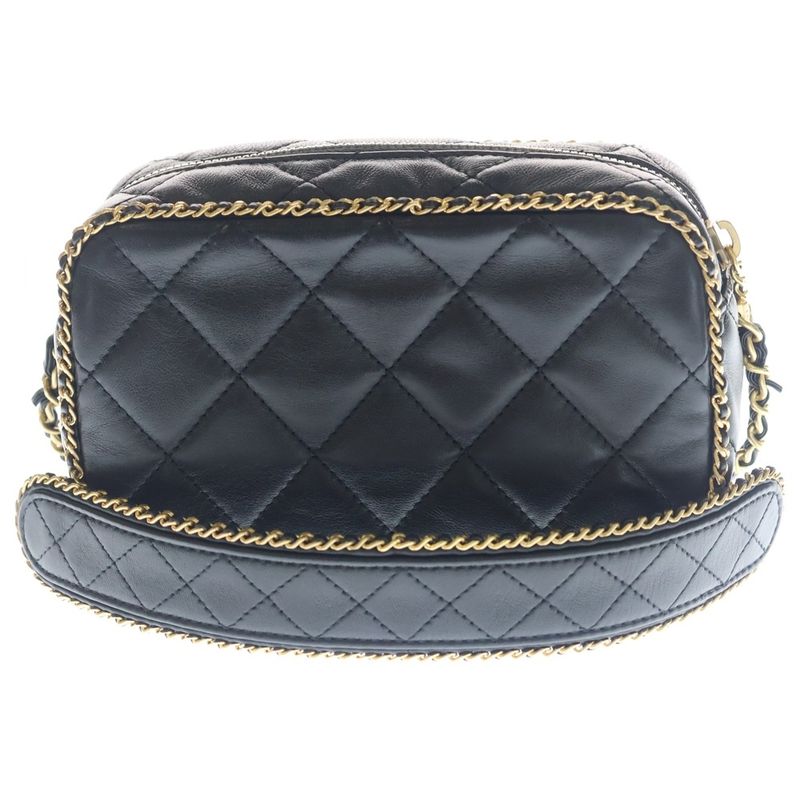 Chanel Mini Camera Lambskin Leather Chain Shoulder Bag Gold Black Plate