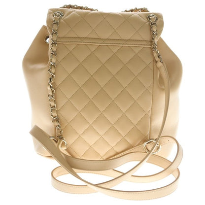 Chanel Quilted CC Logo Turnlock Lambskin Leather Backpack Beige Plate