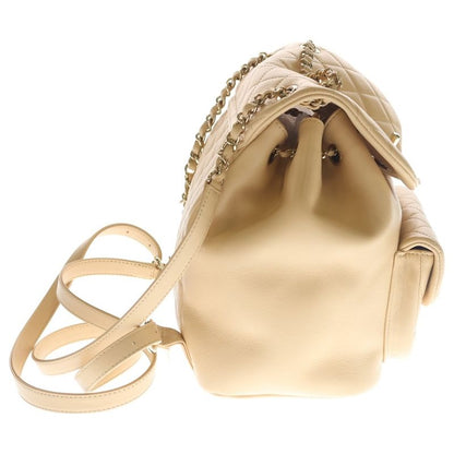 Chanel Quilted CC Logo Turnlock Lambskin Leather Backpack Beige Plate