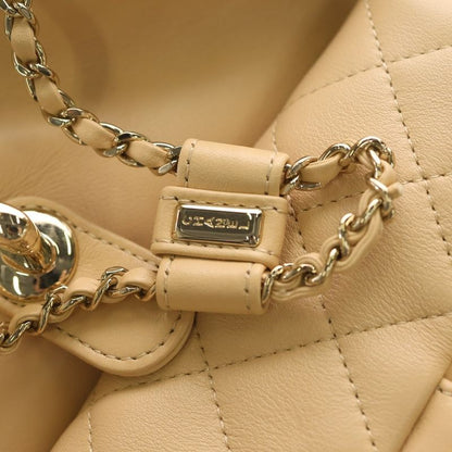 Chanel Quilted CC Logo Turnlock Lambskin Leather Backpack Beige Plate