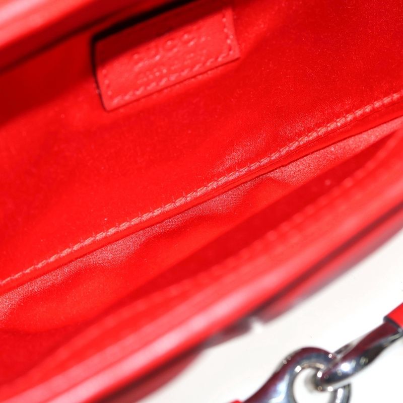 Gucci Horsebit Chain Shoulder Bag Red Leather Silver
