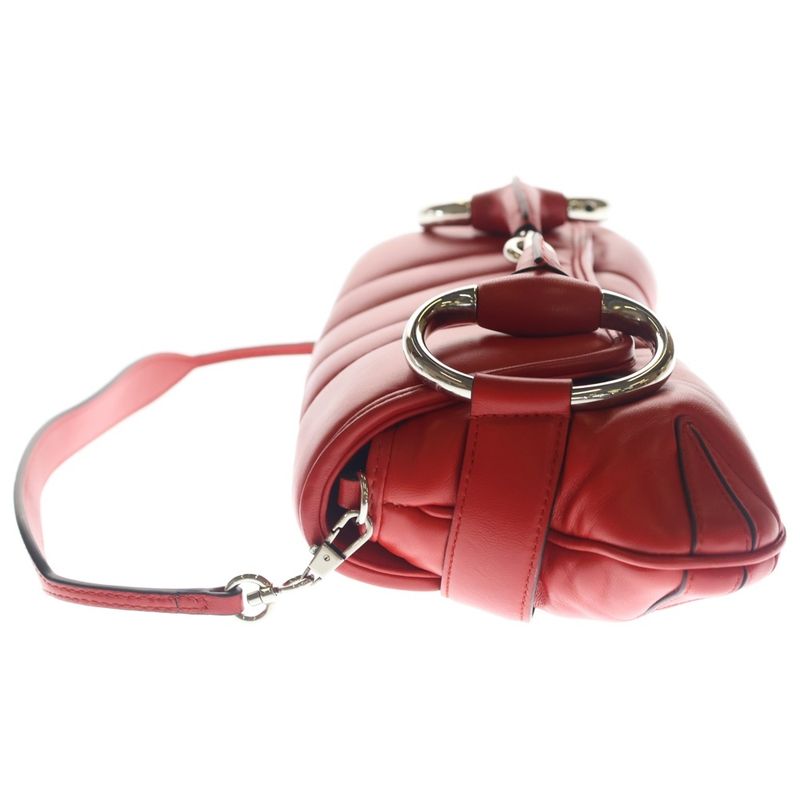 Gucci Horsebit Chain Shoulder Bag Red Leather Silver