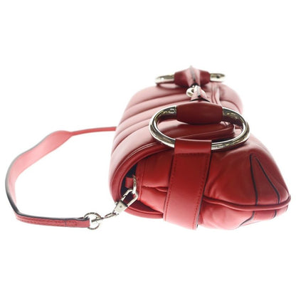 Gucci Horsebit Chain Shoulder Bag Red Leather Silver