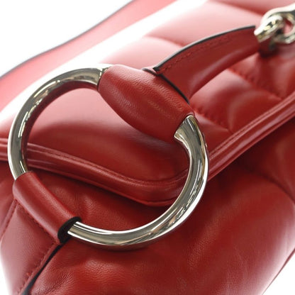Gucci Horsebit Chain Shoulder Bag Red Leather Silver