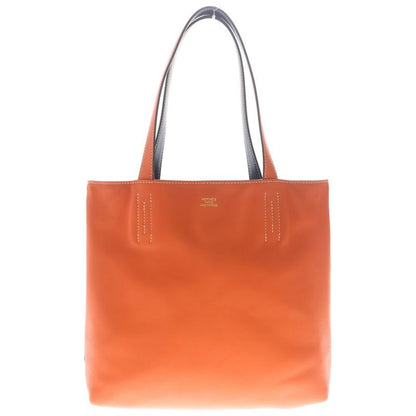 Hermes Double Sens 28 Swift Leather Shoulder Tote Navy Orange