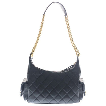 Chanel Quilted Hobo Large Lambskin Leather Shoulder Bag Gold Black Plate