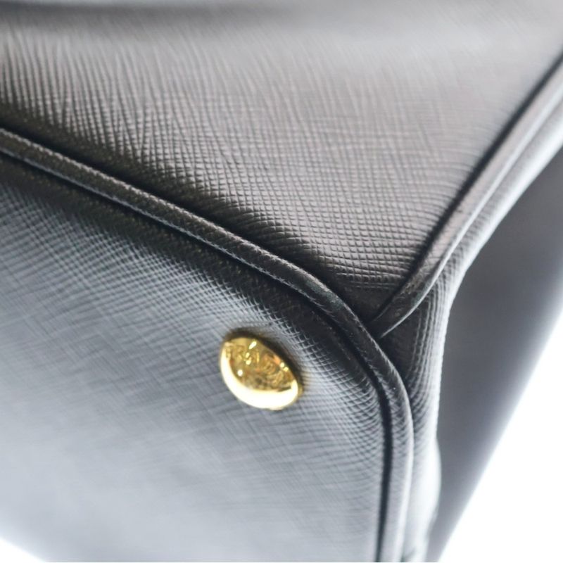 Prada Galleria Saffiano 2-Way Shoulder Bag Black Leather Gold