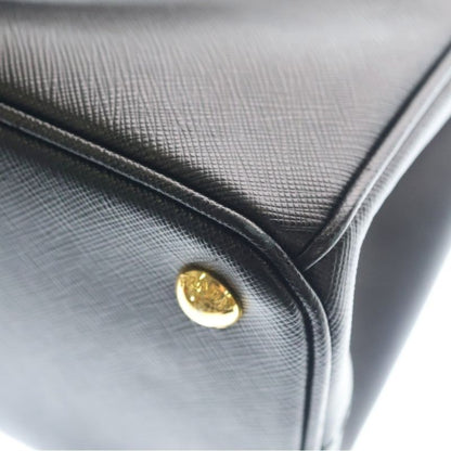 Prada Galleria Saffiano 2-Way Shoulder Bag Black Leather Gold