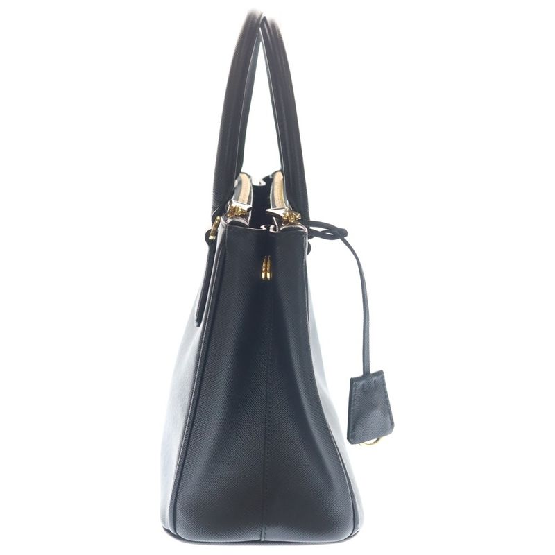 Prada Galleria Saffiano 2-Way Shoulder Bag Black Leather Gold