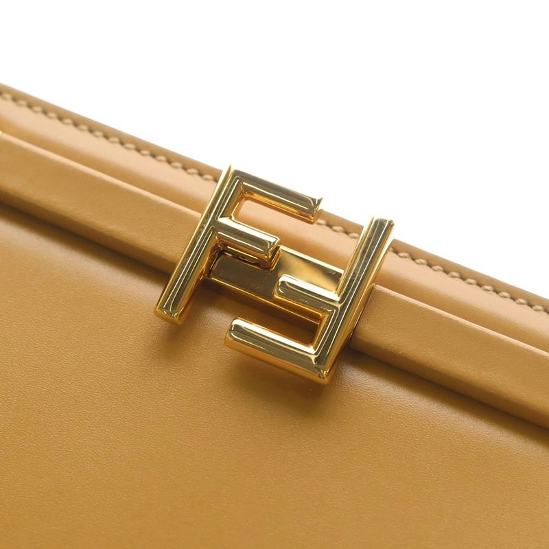 Fendi Touch Shoulder Bag Brown Beige Leather Gold
