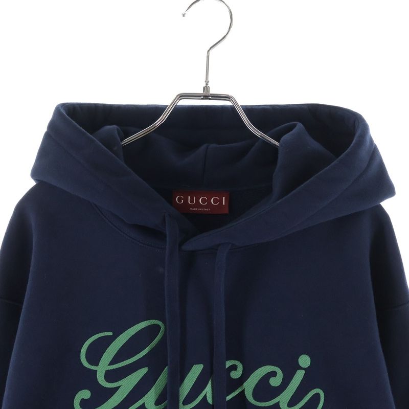 Gucci Logo Embroidery Pullover Hoodie Navy