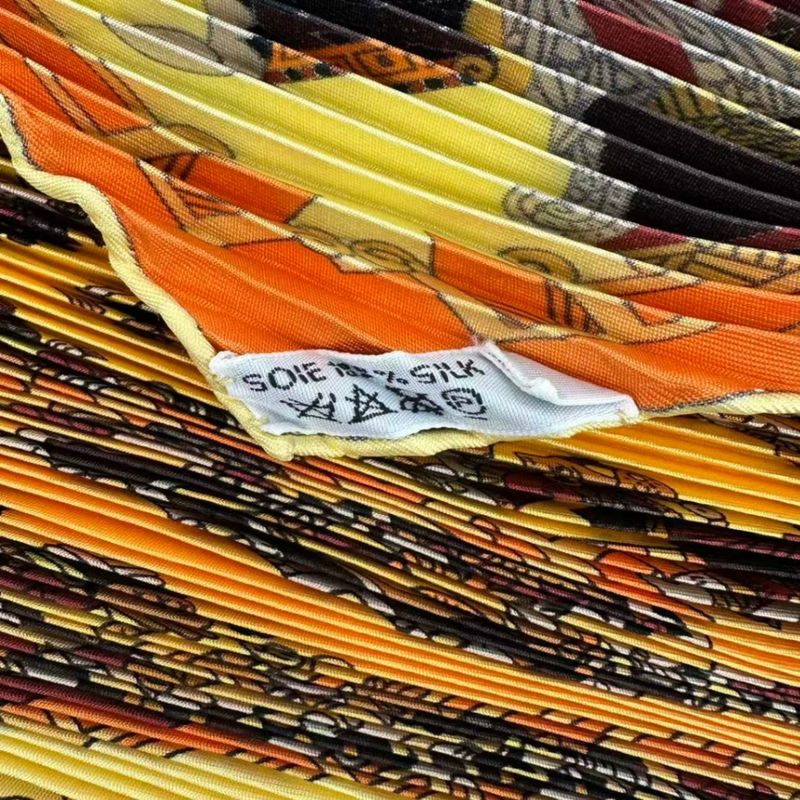 Hermes Pleated Scarf Silk Astres Et Soleils Celestial Bodies and Sun Yellow