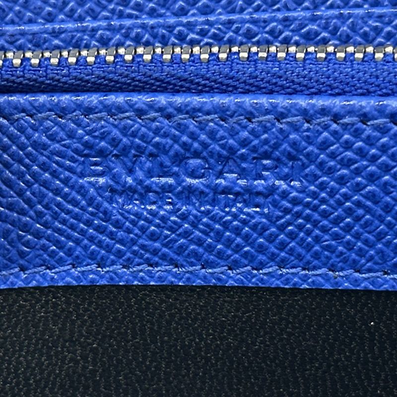 Bvlgari Wallet Leather Black Blue Zip Around Simple