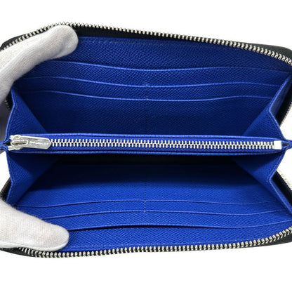 Bvlgari Wallet Leather Black Blue Zip Around Simple