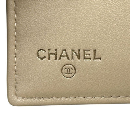 Chanel Wallet 19 Bifold Lambskin Beige Gold CC Logo Quilted Trifold Compact