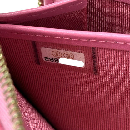 Chanel Wallet Quilted Caviar Leather Pink Gold Zip Around
