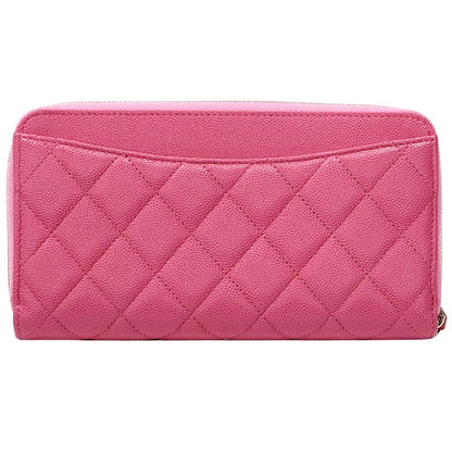 Chanel Wallet Quilted Caviar Leather Pink Gold Zip Around