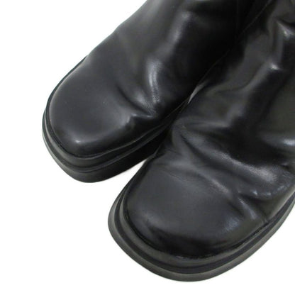 Prada Side Gore Boots Square Toe Thick Sole Leather 5.5 24.5 cm Black