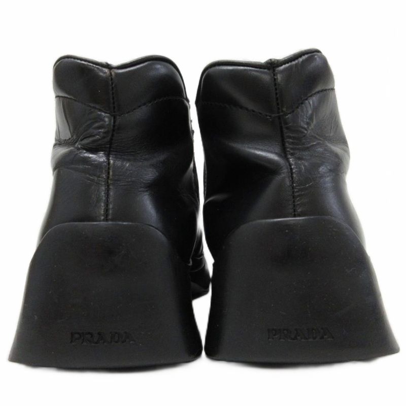 Prada Side Gore Boots Square Toe Thick Sole Leather 5.5 24.5 cm Black