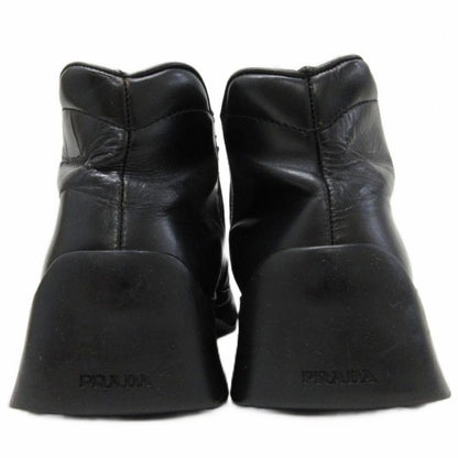 Prada Side Gore Boots Square Toe Thick Sole Leather 5.5 24.5 cm Black