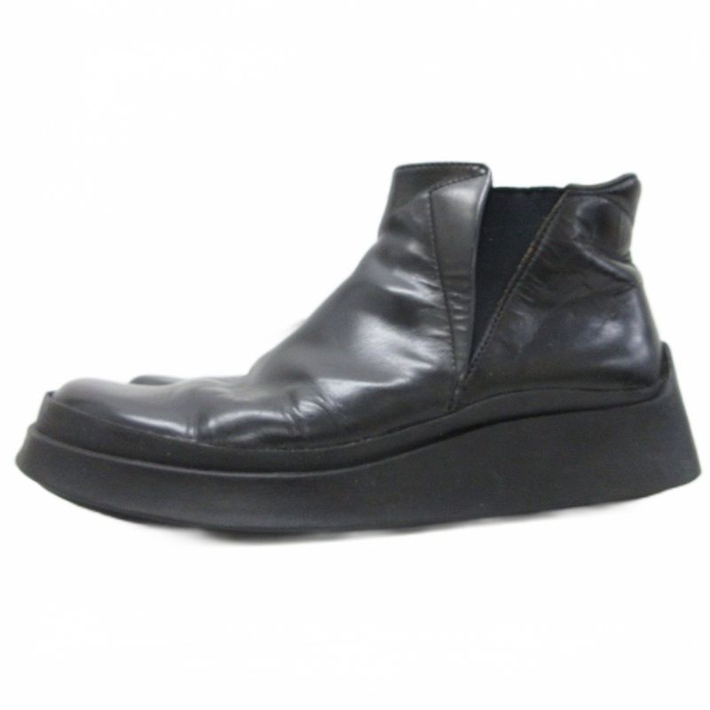 Prada Side Gore Boots Square Toe Thick Sole Leather 5.5 24.5 cm Black