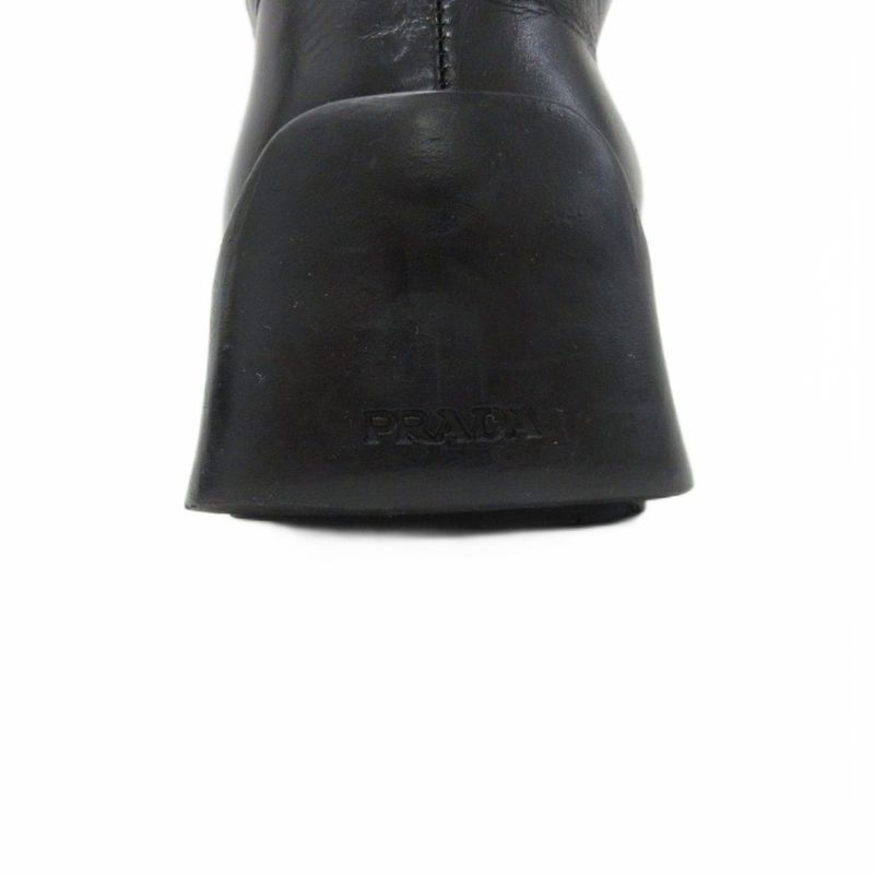 Prada Side Gore Boots Square Toe Thick Sole Leather 5.5 24.5 cm Black