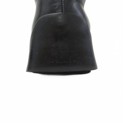 Prada Side Gore Boots Square Toe Thick Sole Leather 5.5 24.5 cm Black