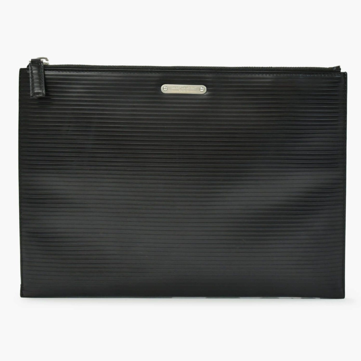 Saint Laurent Clutch Leather Black Silver