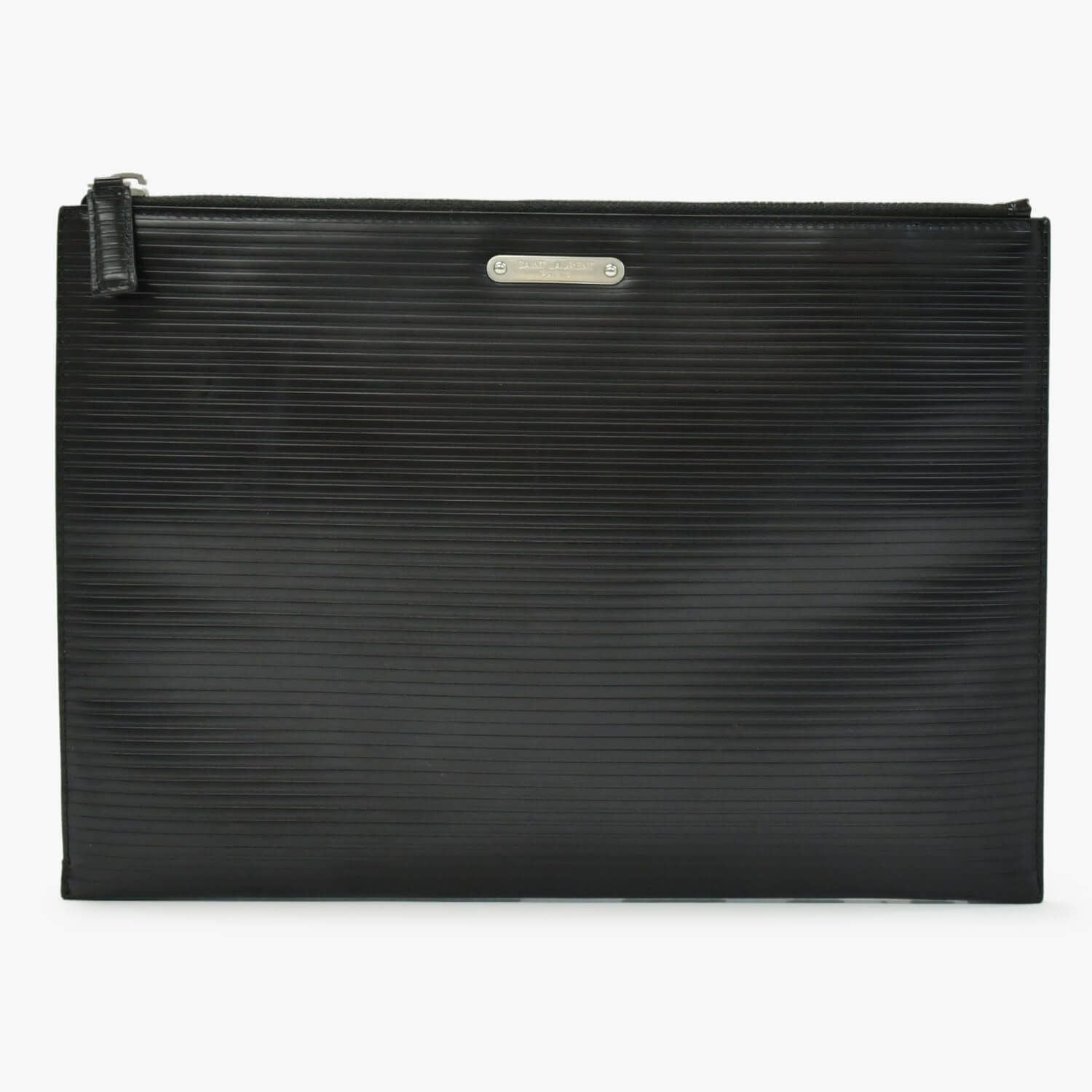 Saint Laurent Clutch Leather Black Silver