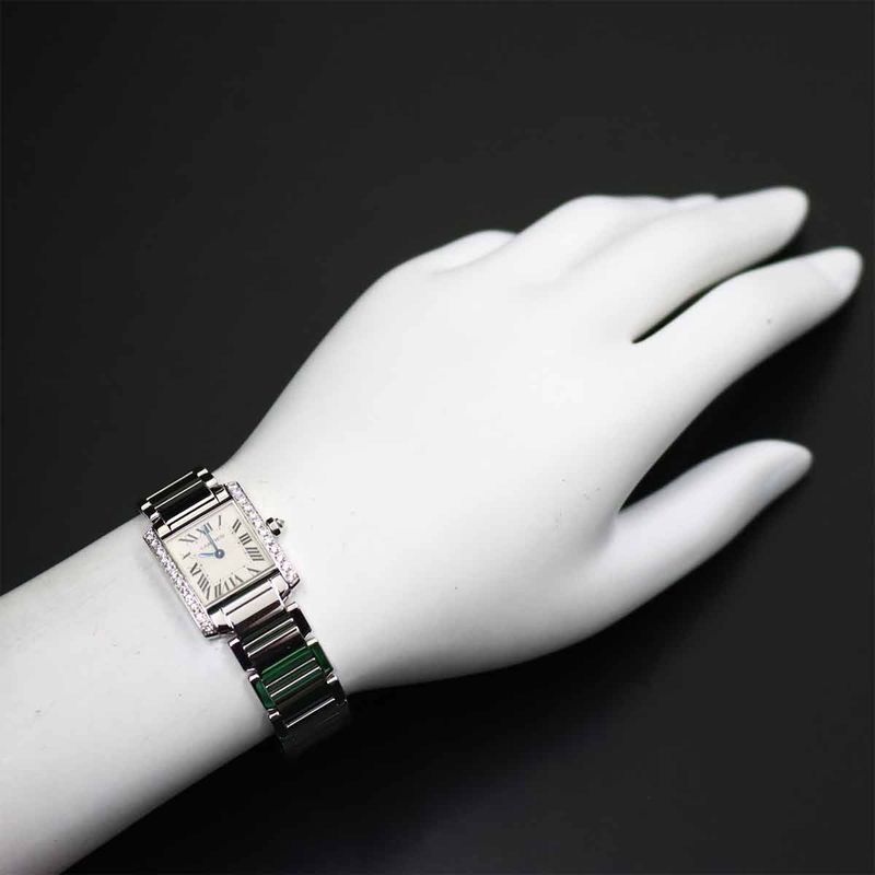 Cartier Tank Francaise SM Watch Diamond Bezel 18k White Gold Quartz