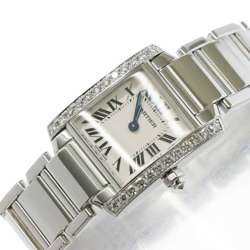 Cartier Tank Francaise SM Watch Diamond Bezel 18k White Gold Quartz