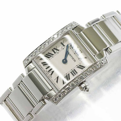 Cartier Tank Francaise SM Watch Diamond Bezel 18k White Gold Quartz