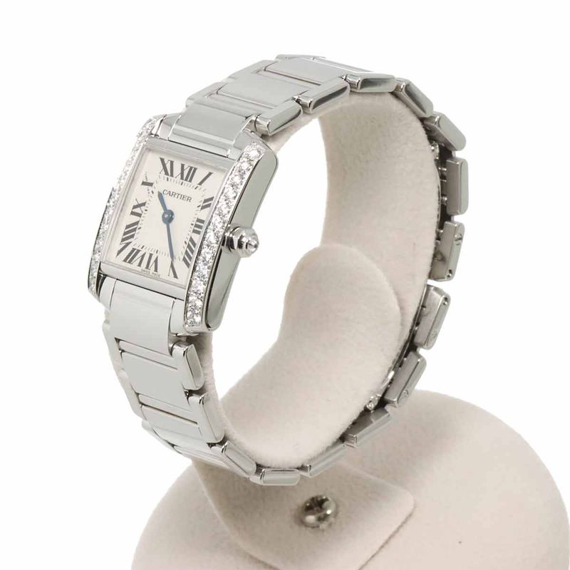 Cartier Tank Francaise SM Watch Diamond Bezel 18k White Gold Quartz
