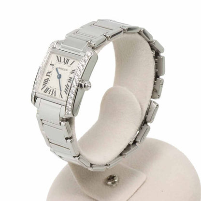 Cartier Tank Francaise SM Watch Diamond Bezel 18k White Gold Quartz
