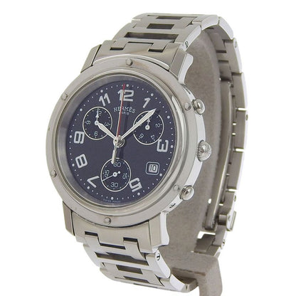 Hermes Clipper Stainless Steel Quartz Chronograph Black Dial Watch
