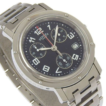 Hermes Clipper Stainless Steel Quartz Chronograph Black Dial Watch